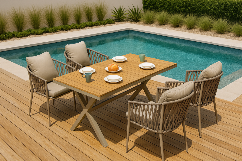 Achetez un ensemble complet, élégant et personnalisable pour des repas en extérieur confortables et stylés, de la Méditerranée à votre jardin.