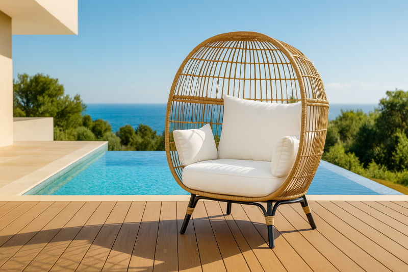 Achetez votre moment d’évasion : une chaise cocon haut de gamme, inspirée des plus belles terrasses du Sud.