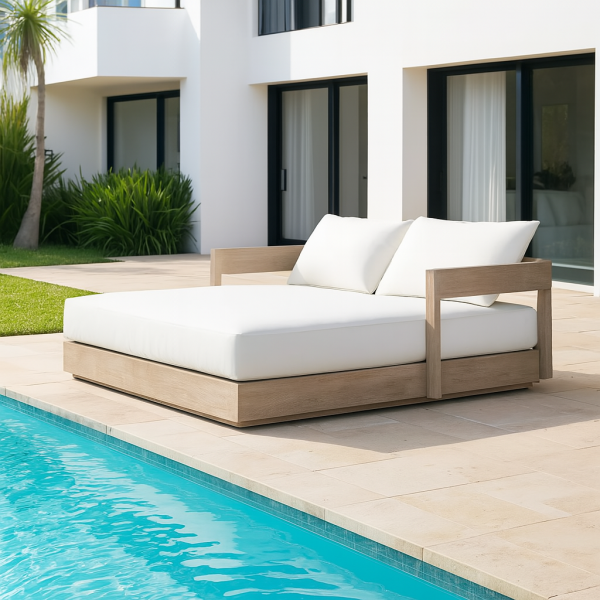 Savourez l’art de vivre en plein air avec ce transat double en teck massif, pensé pour les moments précieux à deux.