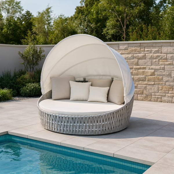 Offrez-vous un havre de confort au soleil – achetez ce daybed personnalisable pour sublimer vos moments de détente en extérieur.