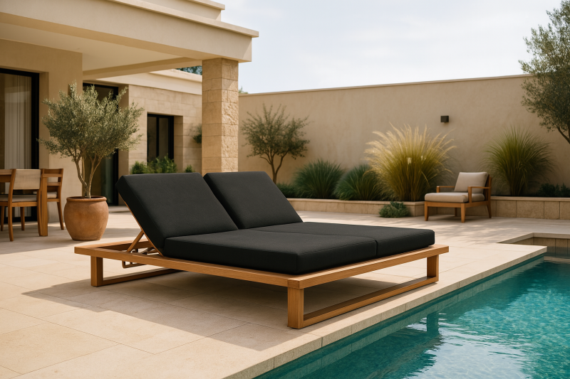 Achetez ce transat double en teck : une pièce d’exception pour savourer l’été à deux, dans un confort absolu.