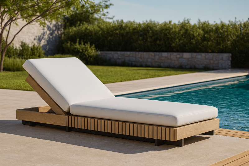 Détente élégante, teck durable et mobilité tout en douceur : le transat qui sublime votre piscine.
