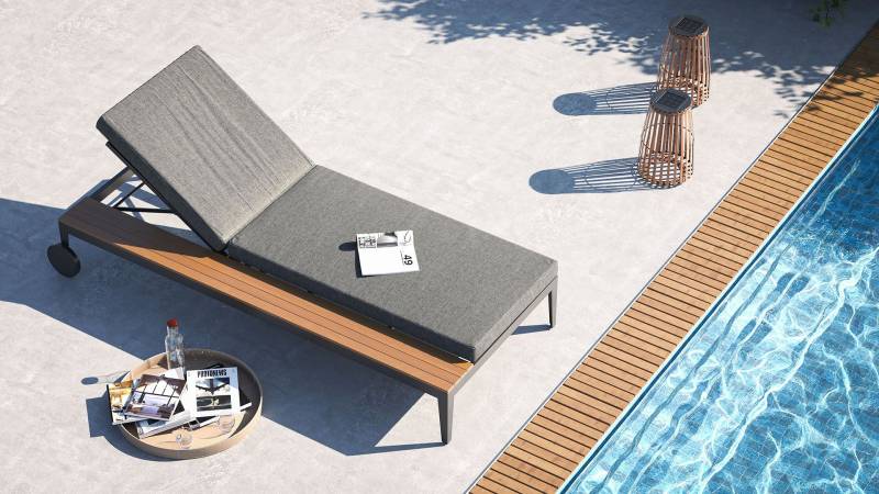 Acheter ce bain de soleil en aluminium avec tablette effet bois, c’est choisir l’élégance, le confort et la liberté au bord de l’eau.