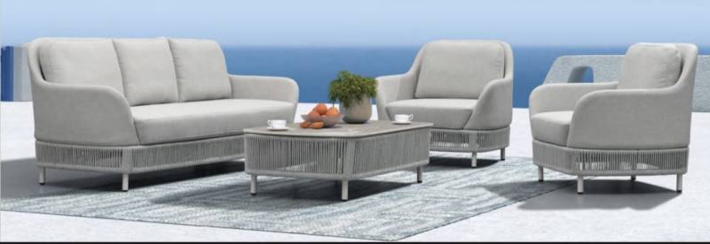 Achetez ce salon de jardin premium 5 places en aluminium et corde tressée pour créer votre oasis de détente extérieure avec style et confort méditerranéen