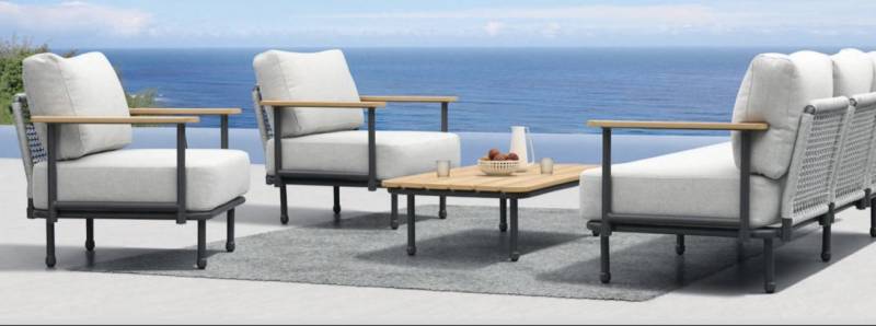 Achetez ce salon de jardin haut de gamme en aluminium et corde tressée pour créer votre oasis de détente méditerranéenne avec style et durabilité.