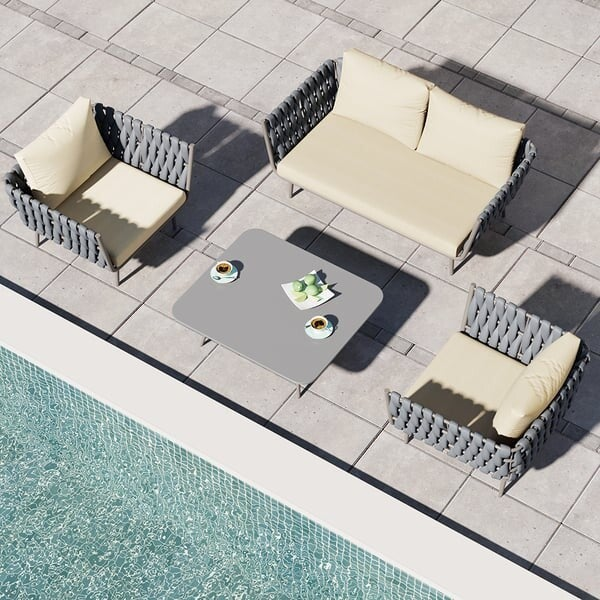 Acheter un salon de jardin en corde tressée avec table basse en aluminium à Toulon ou Perpignan en promotion