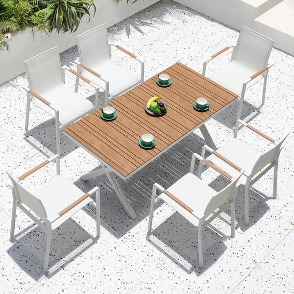 Acheter une table rectangulaire avec 6 chaises textilène et plateau teck ou bois à Nice ou Toulon